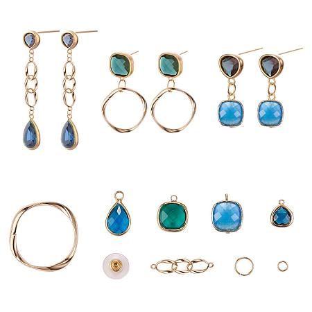 SUNNYCLUE DIY 3 Pair Golden Tone Brass Faceted Square Gemstone Tear Drop Dangle Earrings Making Kit Jewelry Making Starter Kit for Beginners