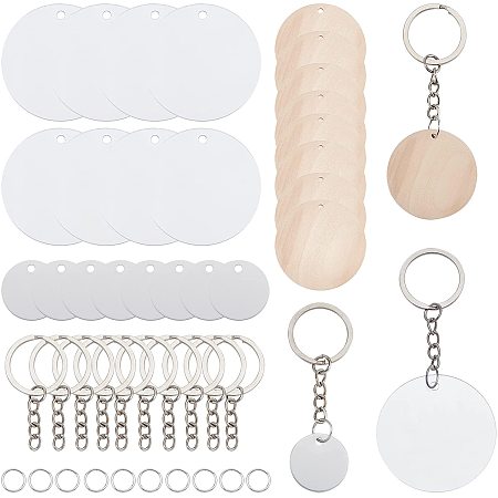 SUNNYCLUE 100Pcs Keychain Blanks Kit Including 30Pcs Aluminum Acrylic Wood Blank Tags Pendants 40Pcs Jump Rings 30Pcs Split Key Rings Supplies for DIY Crafts Jewelry Making