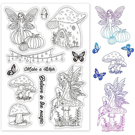 GLOBLELAND Mushroom Elves Clear Stamps Transparent Silicone Stamp for Card Making Decoration and DIY Scrapbooking
