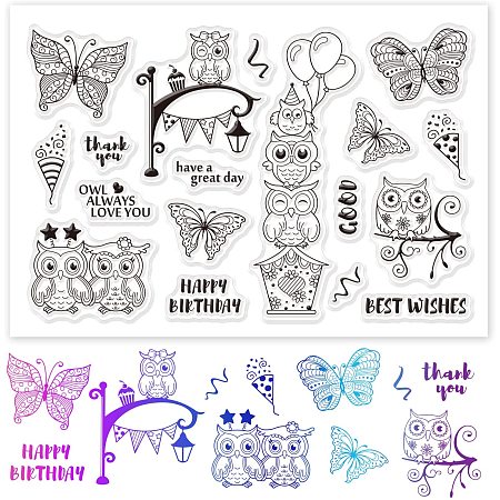 GLOBLELAND Owl and Butterflies Silicone Clear Stamps Street Lamp Transparent Stamps for Birthday Valentine's Day Cards Making DIY Scrapbooking Photo Album Decoration Paper Craft