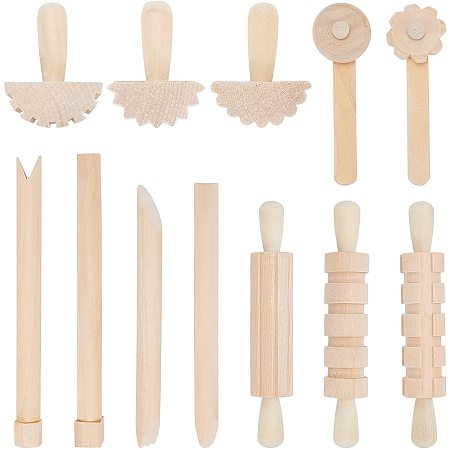 OLYCRAFT 12pcs Clay and Dough Tools Play Accessories Includes Rollers Hammer Party Pack Wood Pottery Tools Stamps for Clay Art