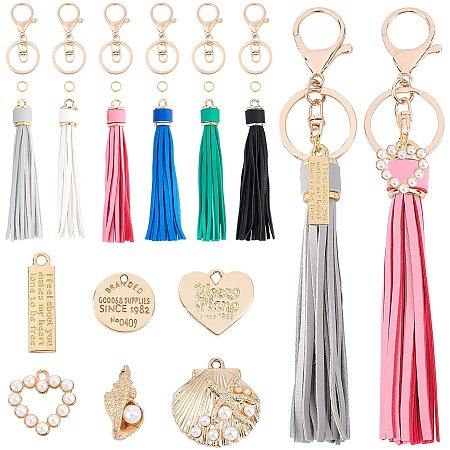 WADORN Keychain Making Kit, 6 Styles Keychain Pendant 6 Colors Leather Tassels with Open Jump Rings and Lobster Clasps Key Lanyard Charms for DIY Keychain Jewelry Necklace Earring Crafting Making