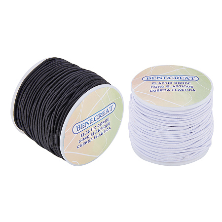BENECREAT 2 Rolls 109 Yard 2mm Elastic Cord Stretch Thread Beading Cord Fabric Crafting String - White & Black, About 54 Yard per Roll