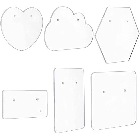NBEADS 6 Pcs Transparent Earring Display Cards, 6 Styles Acrylic Earring Holder Cards Clear Ear Studs Cards for DIY Jewelry Display Hanging