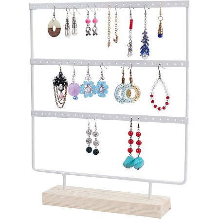 OLYCRAFT Wood Earring Stand Holder Earring Tree 3-Tier Stand Display Stand Ear Stud Holder Tower with Wooden Tray for Earrings Necklace Bracelet Rings 66 Holes