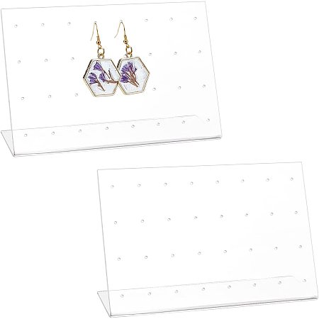 NBEADS 2 Pcs L-Shaped Earring Display Stand, 32 Holes Acrylic Jewelry Organizer Earring Clip on Holders for Jewelry Display Stand Retail Show Personal Use Shooting Props, L.W.H: 5.91x2.17x3.54