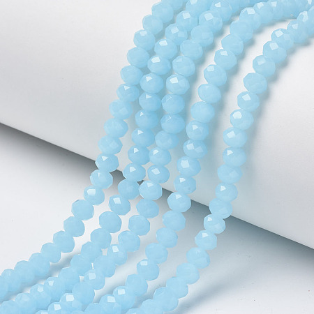 Arricraft Glass Beads Strands, Imitation Jade, Faceted, Rondelle, Cyan, 4x3mm, Hole: 0.4mm, about 130pcs/strand, 16.54 inches(42cm)