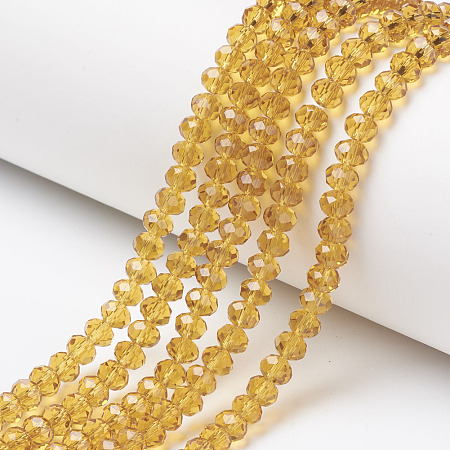 Honeyhandy Glass Beads Strands, Faceted, Rondelle, Goldenrod, 10x8mm, Hole: 1mm, about 65~66pcs/strand, 20.8~21.2 inch(53~54cm)