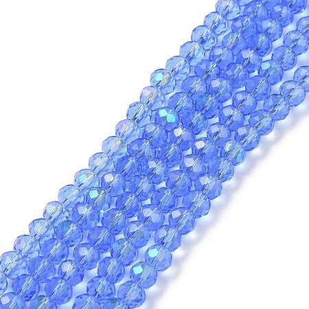 Honeyhandy Electroplate Glass Beads Strands, Half Rainbow Plated, Faceted, Rondelle, Cornflower Blue, 8x6mm, Hole: 1mm, about 65~68pcs/strand, 15.7~16.1 inch(40~41cm)
