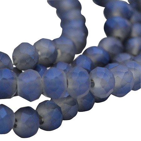 NBEADS 1 Strand Full Rainbow Plated Faceted Abacus Glass Beads, Frosted, MediumBlue, about 150pcs/strand