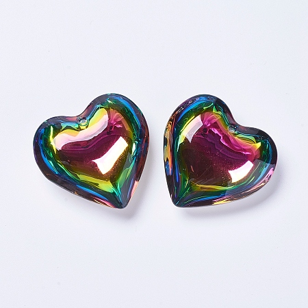 Honeyhandy Glass Pendants, Heart, Colorful, 40~41x42~43x15mm, Hole: 2mm