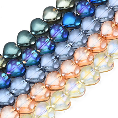 Arricraft Electroplate Glass Beads Strands, Heart, Mixed Color, 9.5x10.5x5mm, Hole: 0.8mm, about 70~71pcs/strand, 25.20 inch~25.59 inch(64~65cm)