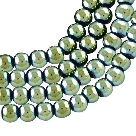 NBEADS 10 Strands Green Plated Round Transparent Glass Beads Strands with 4x4.5mm,Hole:1mm,about 200pcs/strand