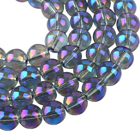 NBEADS 10 Strands Rainbow Plated Round DodgerBlue Electroplate Glass Beads Strands with 7.5x8.5mm,Hole: 1mm,about 104pcs/strand