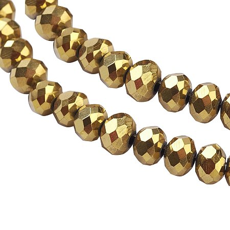 NBEADS 10 Strands Golden Plated Faceted Abacus Electroplate Glass Beads Strands with 4x3mm,Hole:1mm,about 150pcs/strand