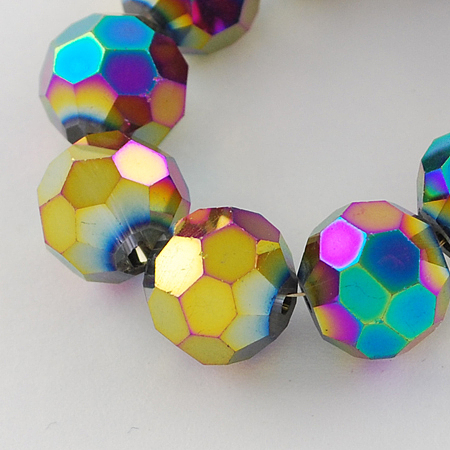 Electroplate Glass Bead Strands, Faceted, Round, Multi-color Plated, 4mm; Hole: 0.5mm, about 100pcs/strand; 14.2