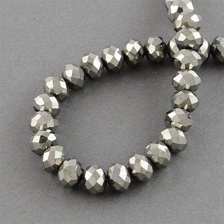 NBEADS 10 Strands Silver Plated Faceted Abacus Electroplate Glass Bead Strands With 4x3mm,Hole: 1mm,About 150pcs/strand