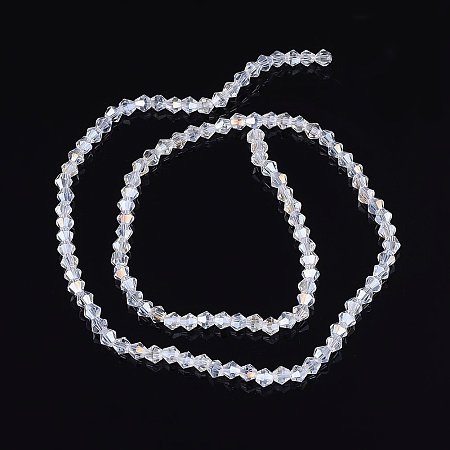 NBEADS 10 Strands AB Color Plated Faceted Bicone Clear Glass Beads Strands With 4x4mm,Hole: 1mm,About 118pcs/strand