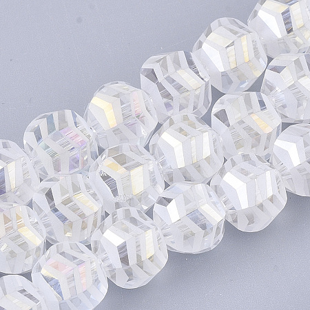Honeyhandy Electroplate Glass Beads Strands, Frosted, Faceted, Round, Clear AB, 9x10x8.5mm, Hole: 1.5mm, about 70pcs/strand, 24.4 inch