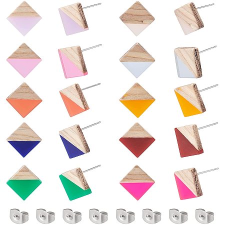 SUPERFINDINGS 10 Pairs 0.67x0.71Inch Square Resin Wooden Stud Earring 10 Colors Earring Post Acrylic Resin Earring Findings for Women Sister Friends Mom
