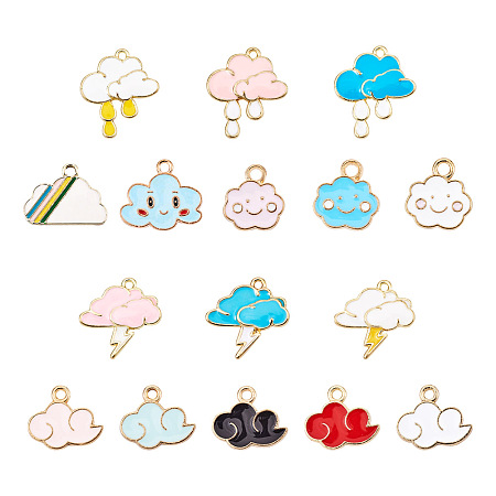Kissitty 32Pcs 16 Style Light Gold Plated Alloy Pendants, with Enamel, Mixed Shape, Mixed Color, 2pcs/style