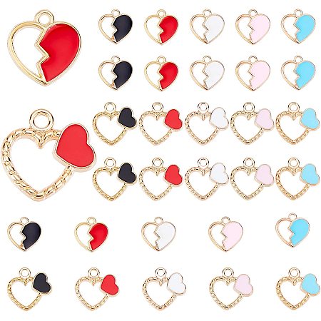 PandaHall Elite 60pcs Heart Enamel Charms 10 Styles Gold Plated Love Charms Colorful Hollow Heart Charms Metal Alloy Pendants for DIY Bracelet Necklace Earring Crafts, Valentine, Mother's Day, 15mm/18mm