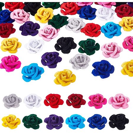 PandaHall Elite 288pcs Flocky Rose Flower Charms, 12 Color Aluminum Rose Flower 15mm Metal Spacer Beads Flower 3D Charms for Jewelry Making Hair Pin Nail Art Decoration DIY Craft