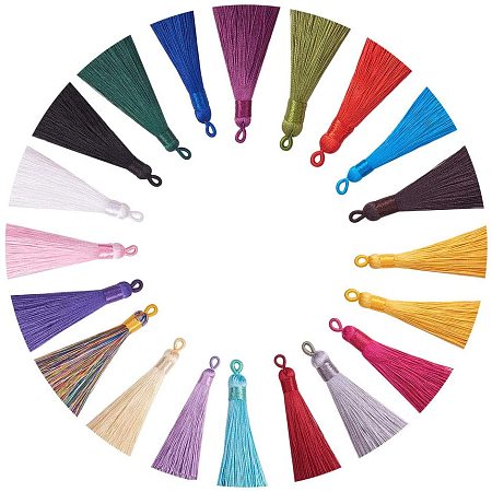 NBEADS 19 Pcs Polyester Tassel Charm Pendants, 19 Assorted Colors Fiber Tassel Fringe Trims DIY Jewelry Supplies for DIY Crafts Phone Bags Decoration Bookmarks Ornaments Keychain Pendant
