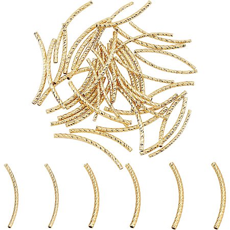 PandaHall Elite 60pcs 18K Gold Tube Spacer Beads 3 Styles Curved Noodle Beads Long-Lasting Brass Twist Spacer Beads for Memory Wire Necklace Bracelet Jewelry Making 30/35mm
