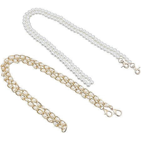 Arricraft 2 Styles DIY Round Imitation Pearl Bead Purse Handle 47 inch/ 49 inch Long Aluminium Pearl Handle with Metal Buckles Shoulder Cross Body Bag Handbag Chains Strap Replacement Accessories Decor