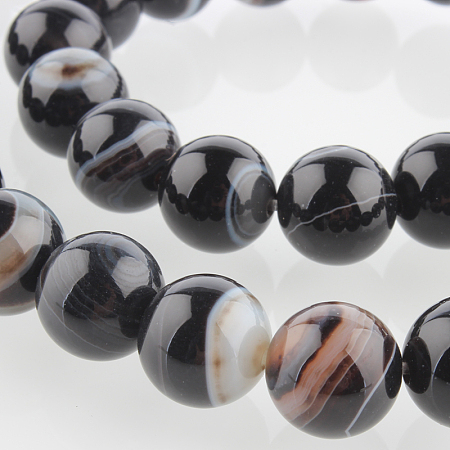 Honeyhandy Natural Gemstone Agate Round Bead Strands, Dyed, Black, 10mm, Hole: 1mm, about 38pcs/strand, 14.96 inch