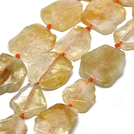 Honeyhandy Natural Citrine Beads Strands, Flat Slab Beads, Nuggets, 29~42x25~34x6~8mm, Hole: 2mm, about 9~10pcs/strand, 15.7 inch(40cm)