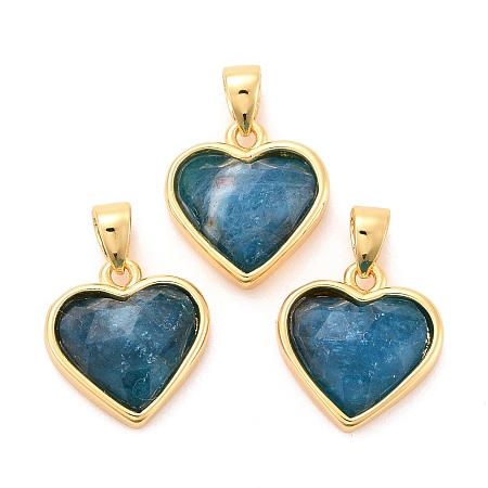 Honeyhandy Natural Apatite Charms, with Real 18K Gold Plated Brass Findings, Long-Lasting Plated, Lead Free & Cadmium Free, Heart, 12x11.5x5mm, Hole: 4x3mm