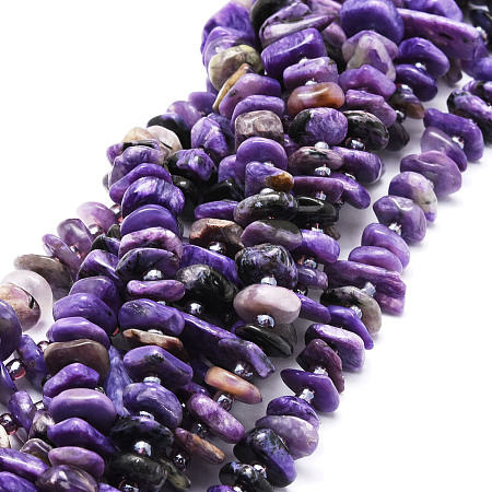 Honeyhandy Natural Charoite Beads Strands, Nuggets, 7~12x9~15x1.5~4.5mm, Hole: 1mm, about 83pcs/strand, 14.88''(37.8cm)