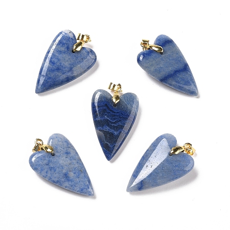 Honeyhandy Natural Blue Aventurine Pendants, with Rack Plating Golden Plated Brass Findings, Long-Lasting Plated, Heart, 32~34x20x8mm, Hole: 4x4mm