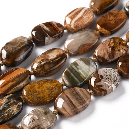 Arricraft Natural Petrified Wood Beads Strands, Oval, 15.5~18x11.5x5~6.5mm, Hole: 1mm, about 21~22pcs/strand, 16.73''(42.5cm)