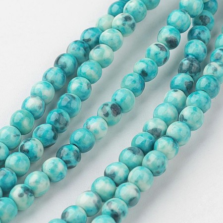 Honeyhandy Natural White Jade Bead Strands, Round, Dyed, Dark Turquoise, 4mm, Hole: 1mm, about 104pcs/strand, 15.7 inch(400mm)