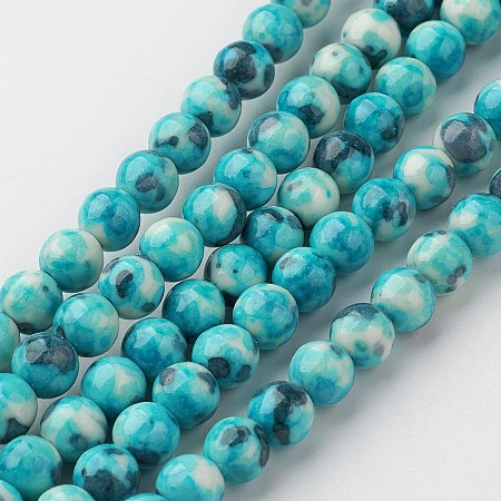 Honeyhandy Natural White Jade Bead Strands, Round, Dyed, Dark Turquoise, 6mm, Hole: 1mm, about 73pcs/strand, 15.9 inch(405mm)