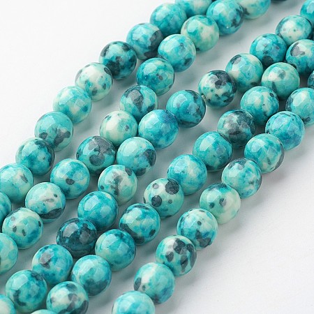 Honeyhandy Natural White Jade Bead Strands, Round, Dyed, Dark Turquoise, 8mm, Hole: 1mm, about 50pcs/strand, 15.7 inch(400mm)