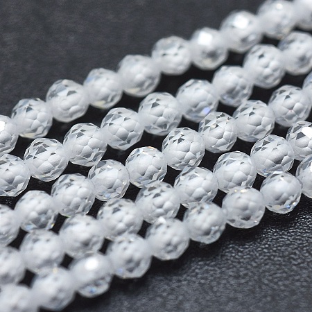 Honeyhandy Cubic Zirconia Bead Strands, Round, Faceted, White, 2mm, Hole: 0.2mm, about 14.96 inch(38cm), 184pcs/strand