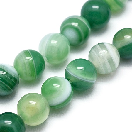 Honeyhandy Natural Striped Agate/Banded Agate Beads Strands, Dyed & Heated, Round, Sea Green, 6mm, Hole: 1.2mm, about 62pcs/strand, 14.9 inch(38cm)