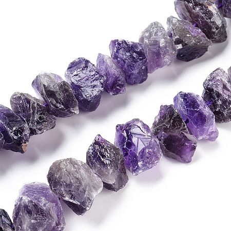 Honeyhandy Natural Amethyst Beads Strands, Rough Raw Stone, Nuggets, 13~21x5~13mm, Hole: 1.2mm, about 23~24pcs/strand, 7.87 inch~8.26  inch(20~21cm)