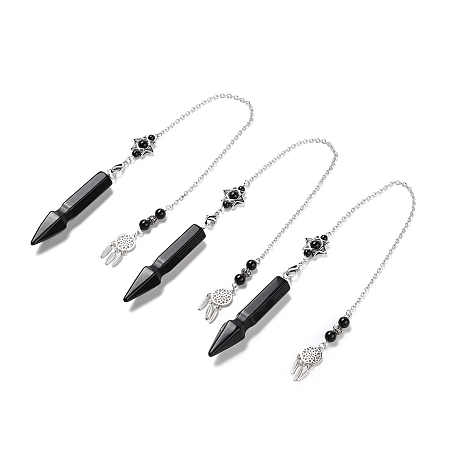 Honeyhandy Natural Obsidian Pointed Dowsing Pendulums, with Eco-Friendly Brass Findings, Platinum, Cadmium Free & Lead Free, Bullet, 31.35cm
