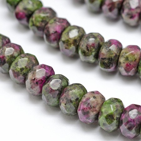Honeyhandy Faceted Natural Ruby in Zoisite Rondelle Beads Strands, Dyed, 8x5mm, Hole: 1mm, about 76pcs/strand, 15.2 inch