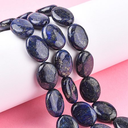 Honeyhandy Natural Lapis Lazuli Beads Strands, Flat Oval, 16~17x12~13x5~6mm, Hole: 0.8mm, about 25pcs/strand, 15.55''(39.5cm)
