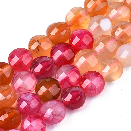 ARRICRAFT Natural Agate Beads Strands, Dyed & Heated, Faceted, Flat Round, Sandy Brown, 8x6.5mm, Hole: 1.2mm, about 47pcs/strand, 14.96 inch(37cm).