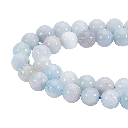 Honeyhandy Natural Aquamarine Strands, Round, 8mm, Hole: 1mm, about 46~47pcs/strand, 15.2 inch(38.5cm)