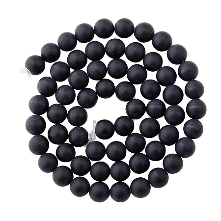 PandaHall Elite Frosted Grade A Natural Black Agate Round Bead Strand 6mm Beads about 65pcs/strand for Jewelry Making Supplies