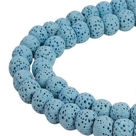 PandaHall Elite 2 Strands 8mm Synthetic Lava Rock Stone Gemstone Beads Round Loose Beads for Jewelry Making Findings Accessories 50-52pcs/strand Cadet Blue