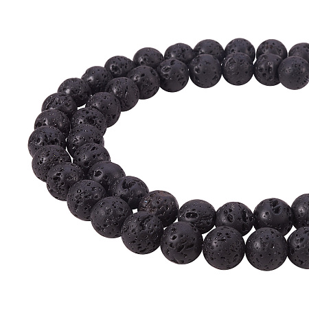 PandaHall Elite 8mm Black Natural Lava Stone Bead Strands Round Loose Beads Approxi 15.5 inch 45pcs 1 Strand for Jewelry Making